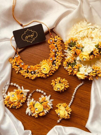 Sunset Blossom Mehndi Jewellery Set - Artisanal Flower Bangles, Earrings, and Ring